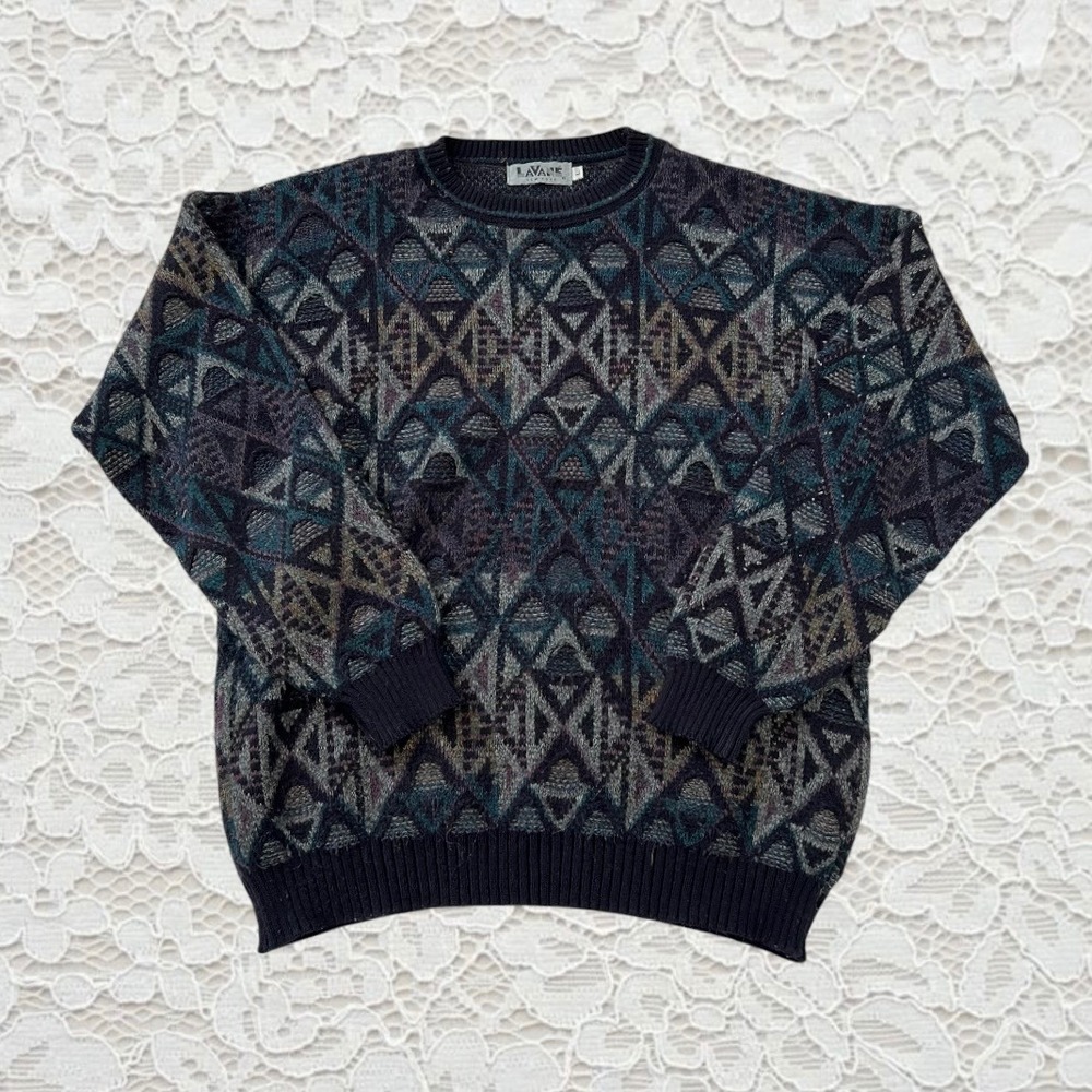 vintage multicolored patterned grandpa sweater
